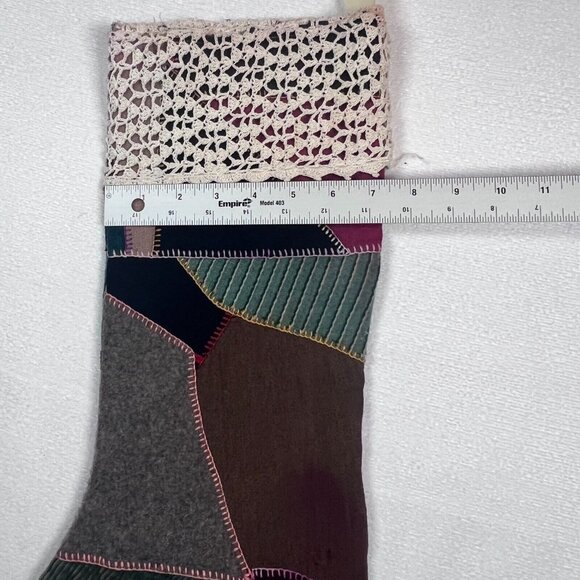 Vintage Crazy Quilt Patchwork Stocking Lace‎ Trim Top Christmas - Picture 10 of 11